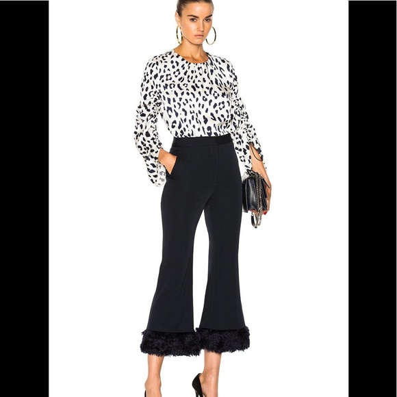 Stella McCartney Faux Fur Trimmed Wool Twill Flared Pants size